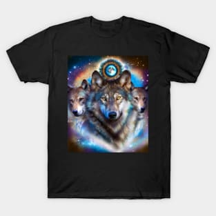 Cosmic Space Wolf Wolves Pack Moon T-Shirt